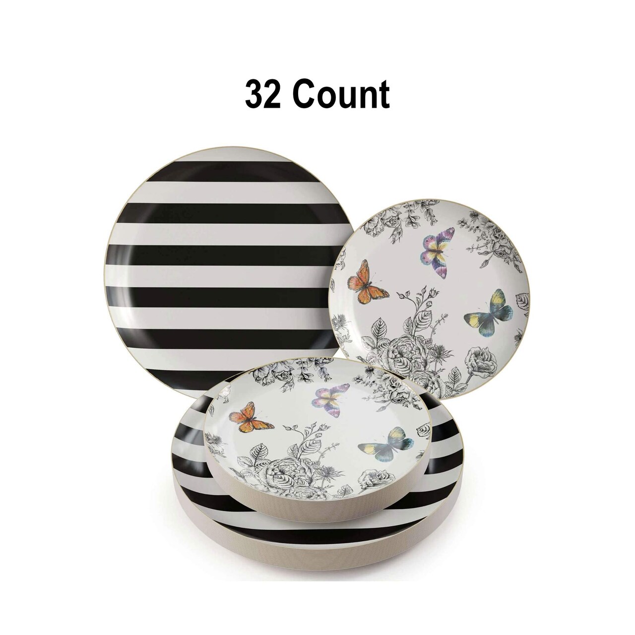 32 Count Monarch Design Elegant Disposable Paper Plates Combo Set Party Supplies 10 In. + 8 In.